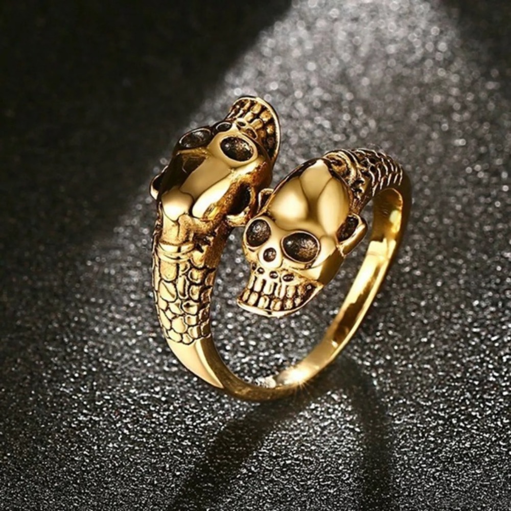 Skull 💀 Adjustable Antique Gold tone Band Ring